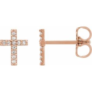 Ladies Natural Diamond Cross Single Earring — 14K Rose Gold