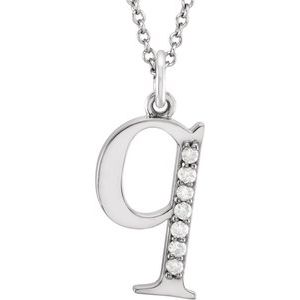 Ladies Natural Diamond Lowercase Initial Q Necklace (I1, G-H) — 14K White Gold