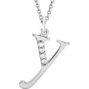 Ladies Natural Diamond Lowercase Initial Y Necklace (I1, G-H) — 14K White Gold