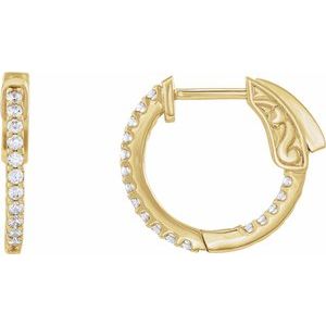 Ladies Natural Diamond Inside-Outside 15.5 mm Hinged Hoop Earrings (I1, H+) — 14K Yellow Gold