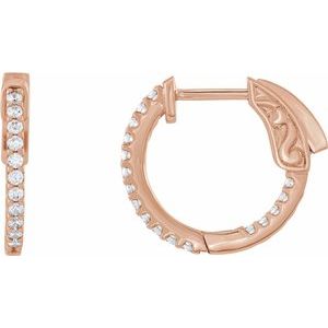 Ladies Natural Diamond Inside-Outside 15.5 mm Hinged Hoop Earrings (I1, H+) — 14K Rose Gold