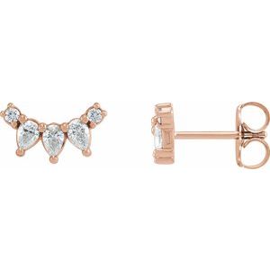 Ladies Natural Diamond Curved Bar Earrings — 14K Rose Gold