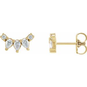 Ladies Natural Diamond Curved Bar Earrings — 14K Yellow Gold