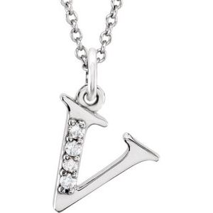 Ladies Natural Diamond Lowercase Initial V Necklace (I1, G-H) — 14K White Gold
