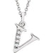 Ladies Natural Diamond Lowercase Initial V Necklace (I1, G-H) — 14K White Gold