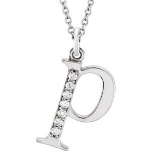 Ladies Natural Diamond Lowercase Initial P Necklace (I1, G-H) — 14K White Gold