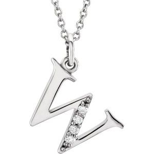 Ladies Natural Diamond Lowercase Initial W Necklace (I1, G-H) — 14K White Gold