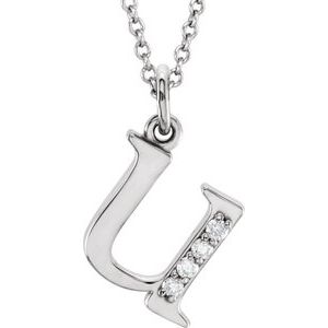 Ladies Natural Diamond Lowercase Initial U Necklace (I1, G-H) — 14K White Gold