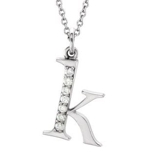 Ladies Natural Diamond Lowercase Initial K Necklace (I1, G-H) — 14K White Gold