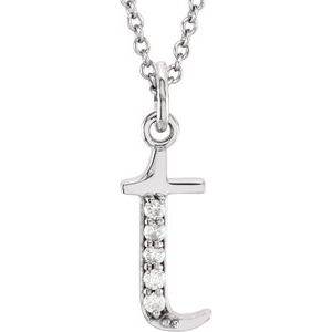 Ladies Natural Diamond Lowercase Initial T Necklace (I1, G-H) — 14K White Gold