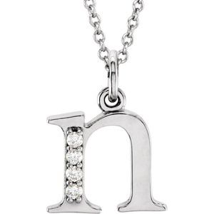 Ladies Natural Diamond Lowercase Initial N Necklace (I1, G-H) — 14K White Gold