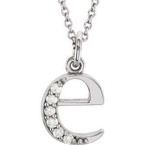 Ladies Natural Diamond Lowercase Initial E Necklace (I1, G-H) — 14K White Gold