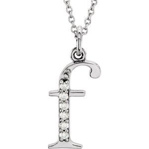 Ladies Natural Diamond Lowercase Initial F Necklace (I1, G-H) — 14K White Gold