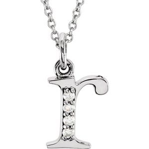 Ladies Natural Diamond Lowercase Initial R Necklace (I1, G-H) — 14K White Gold