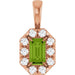 Ladies 5x3 mm Natural Peridot Natural Diamond Halo-Style Pendant (I1, G-H) — 14K Rose Gold