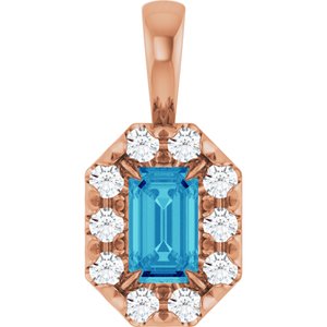 Ladies 5x3 mm Natural Blue Zircon Natural Diamond Halo-Style Pendant (I1, G-H) — 14K Rose Gold