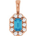 Ladies 5x3 mm Natural Blue Zircon Natural Diamond Halo-Style Pendant (I1, G-H) — 14K Rose Gold