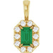 Ladies 5x3 mm Natural Emerald Natural Diamond Halo-Style Pendant (I1, G-H) — 14K Yellow Gold