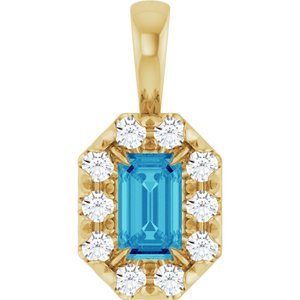 Ladies 5x3 mm Natural Blue Zircon Natural Diamond Halo-Style Pendant (I1, G-H) — 14K Yellow Gold