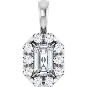 Ladies 5x3 mm Natural White Sapphire Natural Diamond Halo-Style Pendant (Si2-Si3, G-H) — Platinum