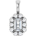 Ladies 5x3 mm Natural White Sapphire Natural Diamond Halo-Style Pendant (Si2-Si3, G-H) — Platinum
