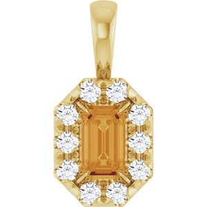 Ladies 5x3 mm Natural Citrine Natural Diamond Halo-Style Pendant (I1, G-H) — 14K Yellow Gold