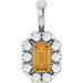 Ladies 5x3 mm Natural Citrine Natural Diamond Halo-Style Pendant (I1, G-H) — 14K White Gold