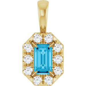 Ladies 5x3 mm Natural Aquamarine Natural Diamond Halo-Style Pendant (I1, G-H) — 14K Yellow Gold