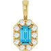 Ladies 5x3 mm Natural Aquamarine Natural Diamond Halo-Style Pendant (I1, G-H) — 14K Yellow Gold