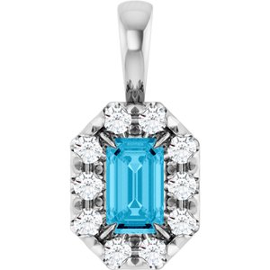 Ladies 5x3 mm Natural Aquamarine Natural Diamond Halo-Style Pendant (Si2-Si3, G-H) — Platinum