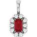 Ladies 5x3 mm Natural Ruby Natural Diamond Halo-Style Pendant (Si2-Si3, G-H) — Platinum