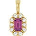 Ladies 5x3 mm Natural Pink Tourmaline Natural Diamond Halo-Style Pendant (I1, G-H) — 14K Yellow Gold