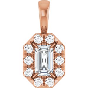Ladies 5x3 mm Natural White Sapphire Natural Diamond Halo-Style Pendant (I1, G-H) — 14K Rose Gold