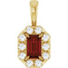 Ladies 5x3 mm Natural Mozambique Garnet Natural Diamond Halo-Style Pendant (I1, G-H) — 14K Yellow Gold