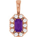 Ladies 5x3 mm Natural Amethyst Natural Diamond Halo-Style Pendant (I1, G-H) — 14K Rose Gold