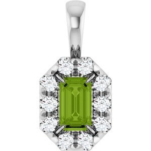 Ladies 5x3 mm Natural Peridot Natural Diamond Halo-Style Pendant (Si2-Si3, G-H) — Platinum