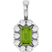 Ladies 5x3 mm Natural Peridot Natural Diamond Halo-Style Pendant (Si2-Si3, G-H) — Platinum
