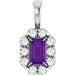 Ladies 5x3 mm Natural Amethyst Natural Diamond Halo-Style Pendant (I1, G-H) — 14K White Gold