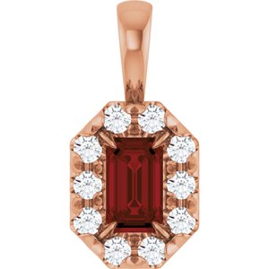 Ladies 5x3 mm Natural Mozambique Garnet Natural Diamond Halo-Style Pendant (I1, G-H) — 14K Rose Gold