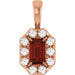 Ladies 5x3 mm Natural Mozambique Garnet Natural Diamond Halo-Style Pendant (I1, G-H) — 14K Rose Gold