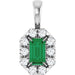 Ladies 5x3 mm Natural Emerald Natural Diamond Halo-Style Pendant (I1, G-H) — 14K White Gold