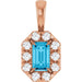Ladies 5x3 mm Natural Aquamarine Natural Diamond Halo-Style Pendant (I1, G-H) — 14K Rose Gold