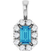 Ladies 5x3 mm Natural Blue Zircon Natural Diamond Halo-Style Pendant (I1, G-H) — 14K White Gold