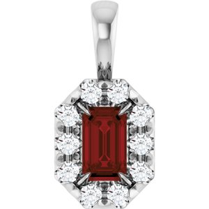 Ladies 5x3 mm Natural Mozambique Garnet Natural Diamond Halo-Style Pendant (I1, G-H) — 14K White Gold