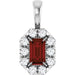 Ladies 5x3 mm Natural Mozambique Garnet Natural Diamond Halo-Style Pendant (I1, G-H) — 14K White Gold
