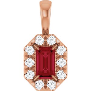 Ladies 5x3 mm Natural Ruby Natural Diamond Halo-Style Pendant (I1, G-H) — 14K Rose Gold