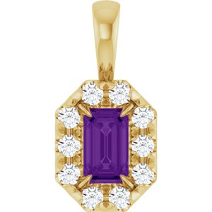 Ladies 5x3 mm Natural Amethyst Natural Diamond Halo-Style Pendant (I1, G-H) — 14K Yellow Gold