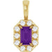 Ladies 5x3 mm Natural Amethyst Natural Diamond Halo-Style Pendant (I1, G-H) — 14K Yellow Gold