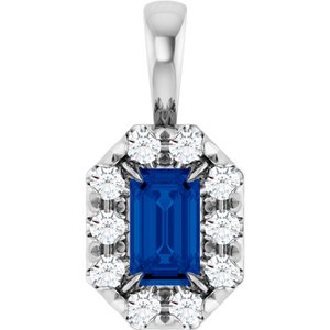 Ladies 5x3 mm Natural Blue Sapphire Natural Diamond Halo-Style Pendant (I1, G-H) — 14K White Gold