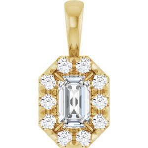 Ladies 5x3 mm Natural White Sapphire Natural Diamond Halo-Style Pendant (I1, G-H) — 14K Yellow Gold